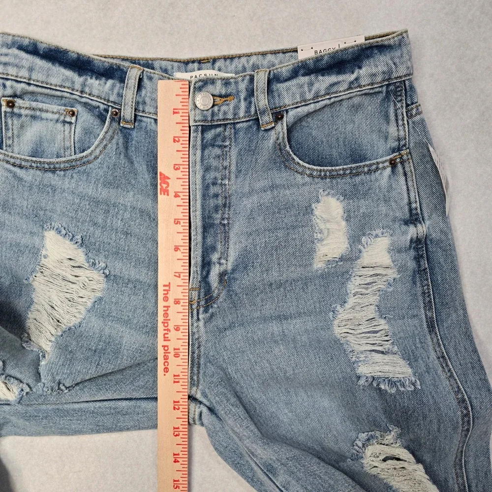 PacSun Baggy Jeans Kia Wash Distressed Ripped High Waisted Blue Denim 29
